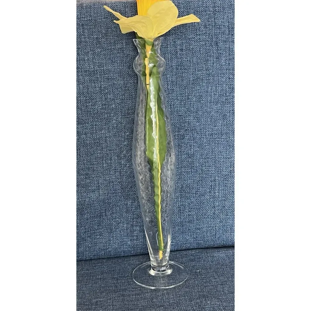 Vintage Hand Blown Crystal Bud Vase Ruffled Swirled Tall‎ Spiral Slender 12.5